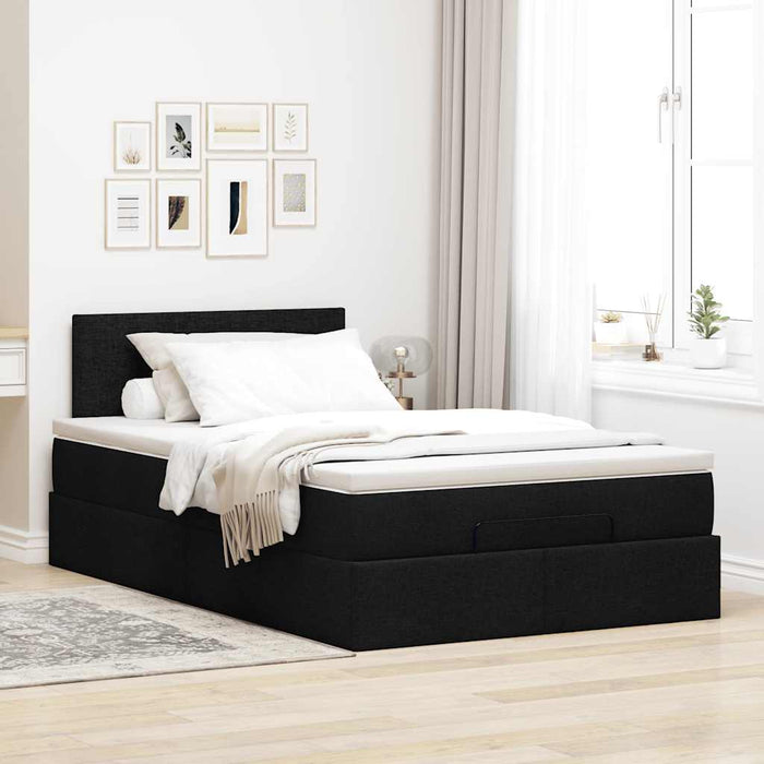 Pouf Letto con Materasso e LED Nero 120x190 cm in Tessuto