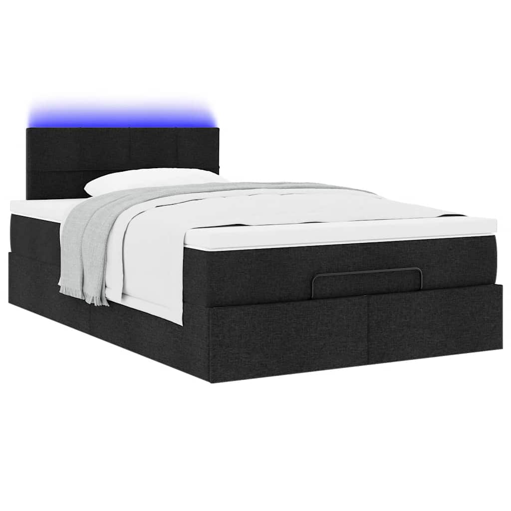 Pouf Letto con Materasso e LED Nero 120x190 cm in Tessuto 3312210