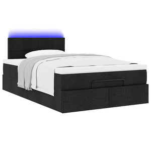 Pouf Letto con Materasso e LED Nero 120x190 cm in Tessuto