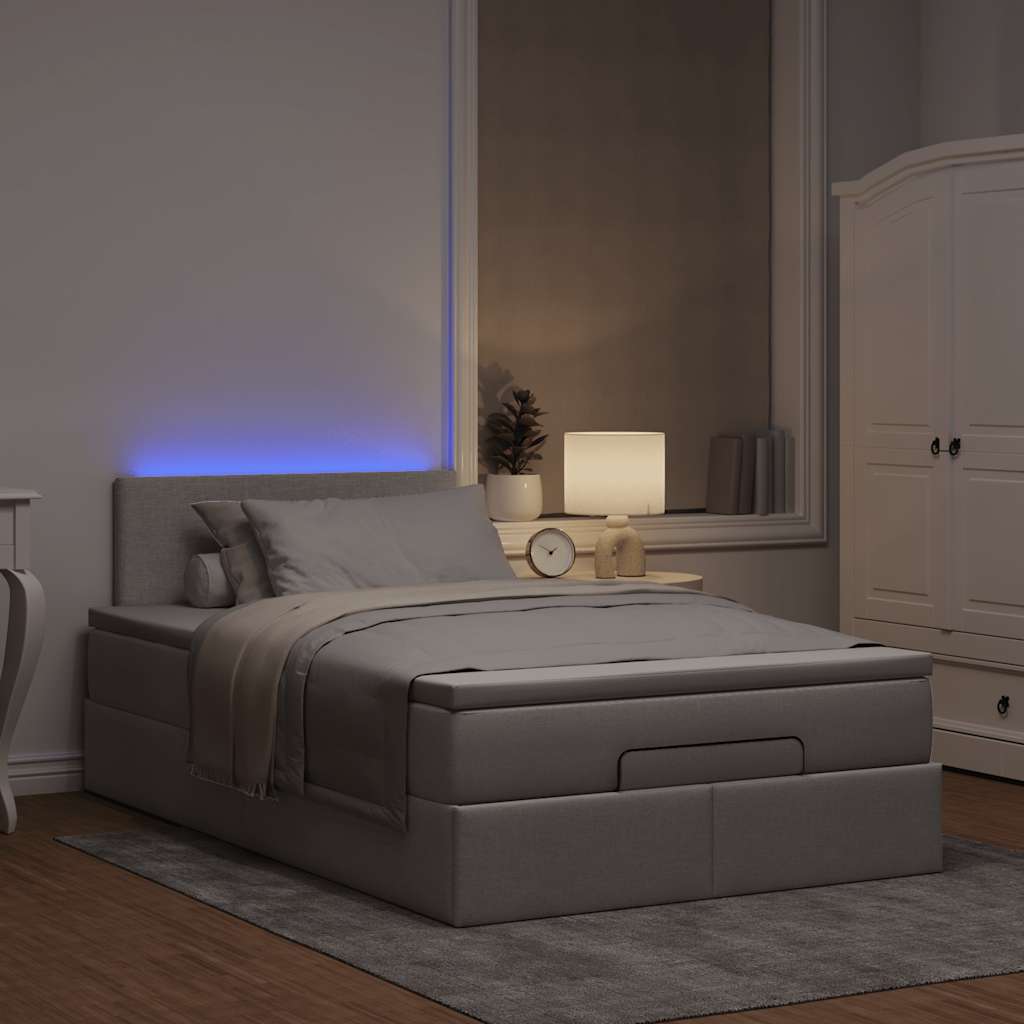 vidaXL Pouf Letto con Materasso e LED Tortora 120x190cm in Tessuto