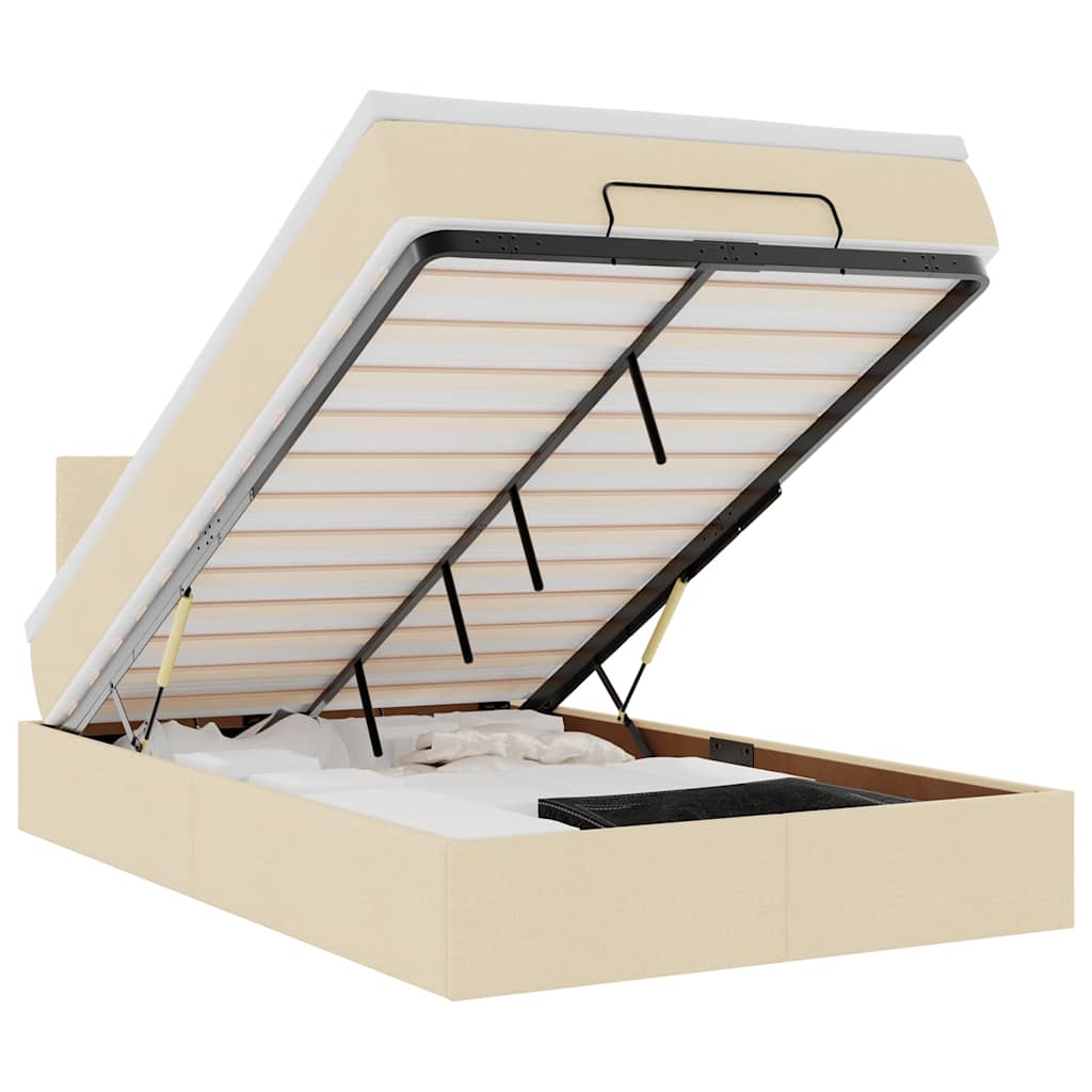 Pouf Letto con Materasso e LED Crema 120x190cm in Tessuto 3312213