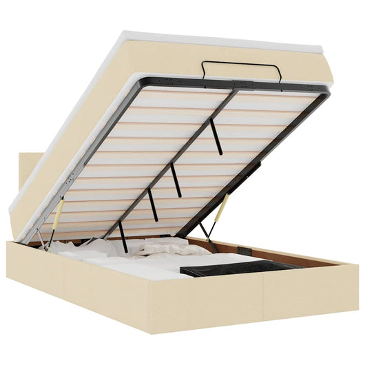 Pouf Letto con Materasso e LED Crema 120x190cm in Tessuto 3312213