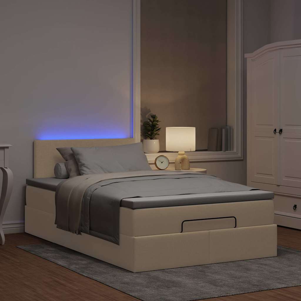 vidaXL Pouf Letto con Materasso e LED Crema 120x190cm in Tessuto