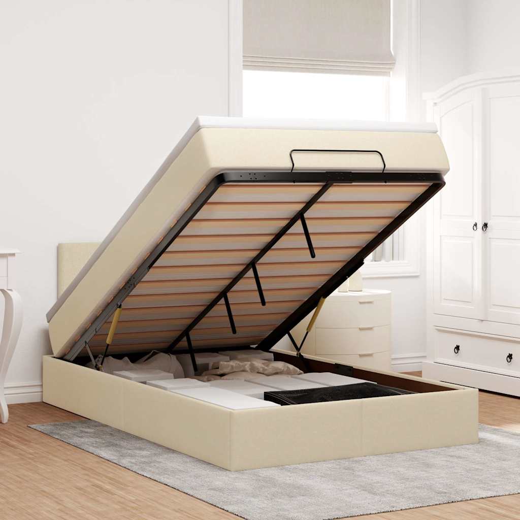 vidaXL Pouf Letto con Materasso e LED Crema 120x190cm in Tessuto