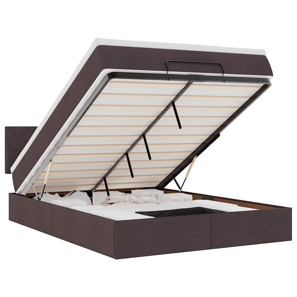 Pouf Letto con Materasso e LED Marrone Scuro 140x190 cm