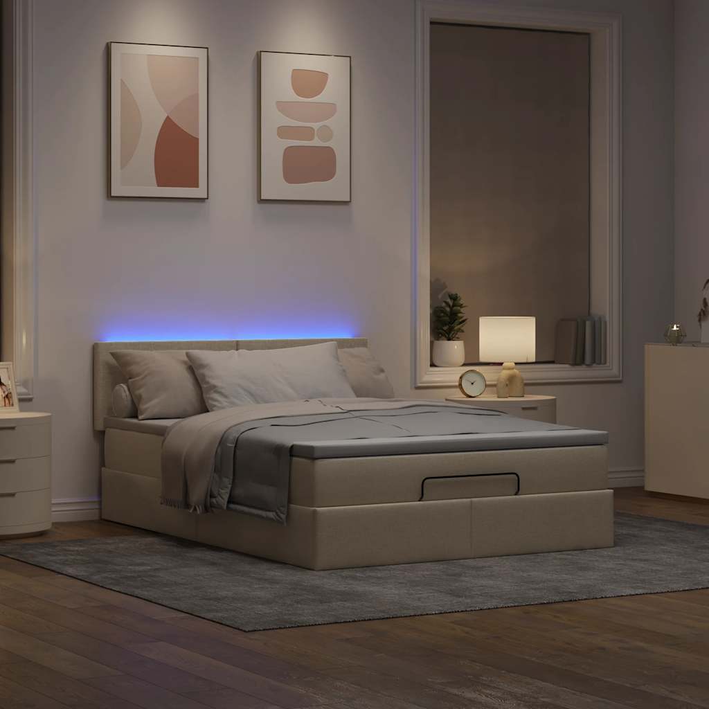 vidaXL Pouf Letto con Materasso e LED Crema 140x200 cm in Tessuto