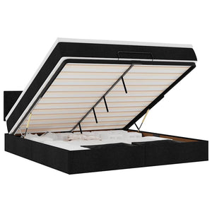 Pouf Letto con Materasso e LED Nero 180x200cm Tessuto