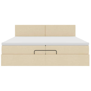 Struttura Letto Pouf con Materassi Crema 200x200 cm in Tessuto 3312255