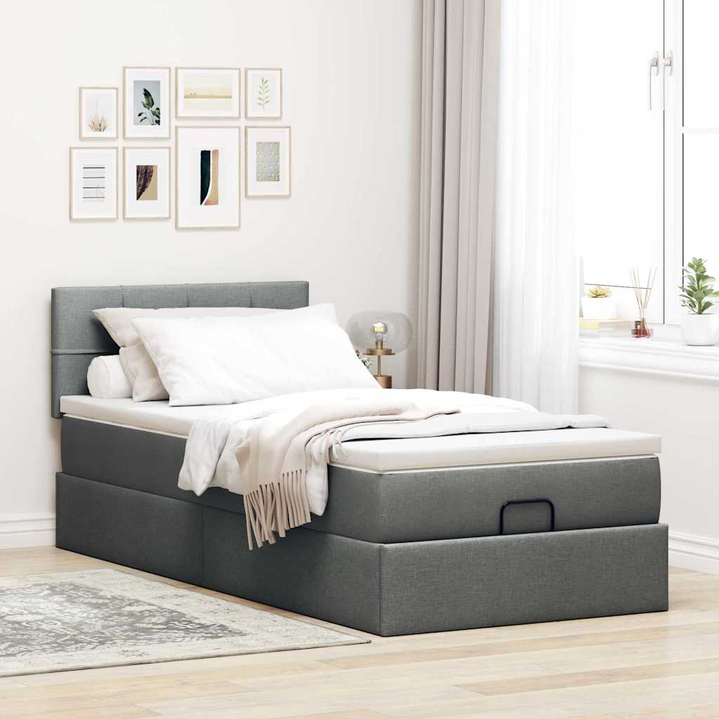 Pouf Letto con Materasso e LED Grigio Scuro 80x200cm in Tessuto 3312264