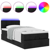 Pouf Letto con Materasso e LED Nero 80x200cm in Tessuto