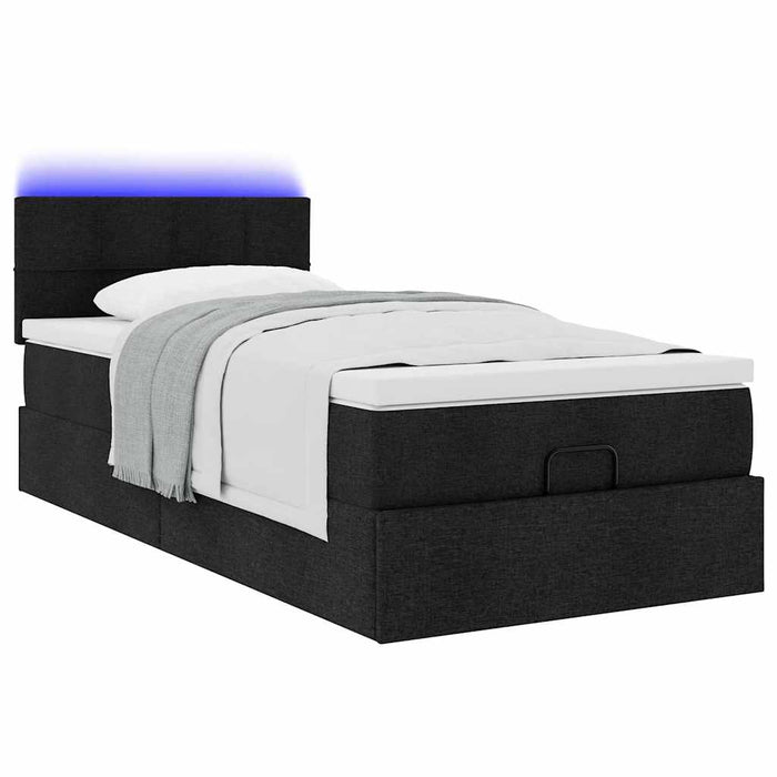 Pouf Letto con Materasso e LED Nero 80x200cm in Tessuto