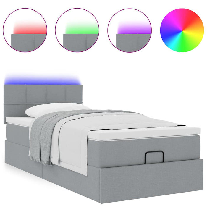 vidaXL Pouf Letto con Materasso e LED Grigio Chiaro 90x200 cm Tessuto
