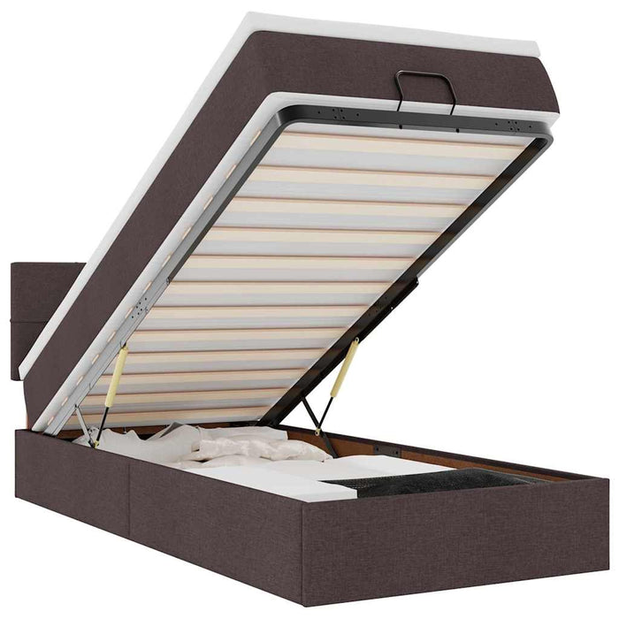 vidaXL Pouf Letto con Materasso e LED Marrone Scuro 90x200 cm Tessuto