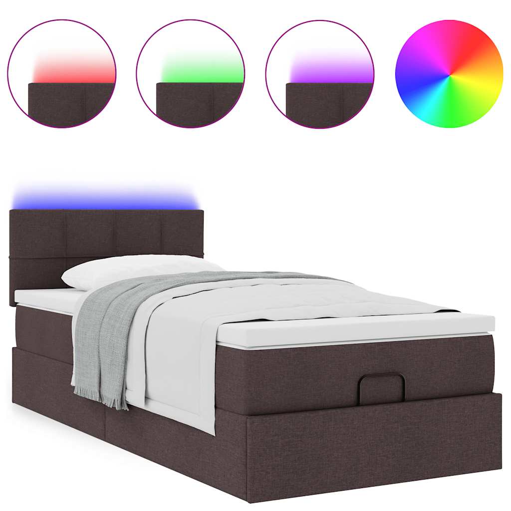 Pouf Letto con Materasso e LED Marrone Scuro 90x200 cm Tessuto 3312280