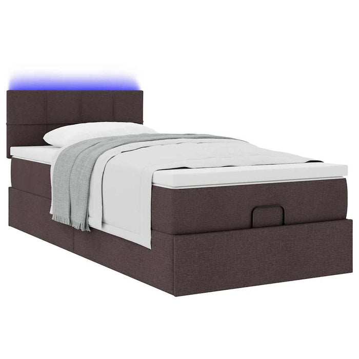 Pouf Letto con Materasso e LED Marrone Scuro 90x200 cm Tessuto 3312280