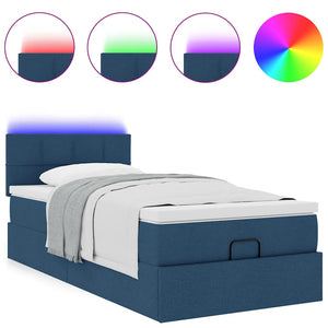 vidaXL Pouf Letto con Materasso e LED Blu 90x200 cm in Tessuto