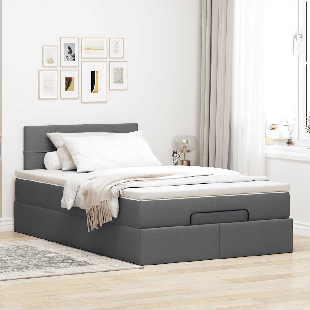Pouf Letto con Materasso e LED Grigio Scuro 120x190 cm Tessuto