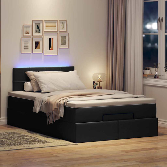 Pouf Letto con Materasso e LED Nero 120x190 cm in Tessuto 3312293