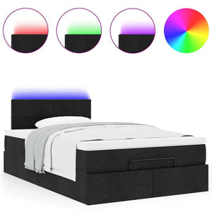 Pouf Letto con Materasso e LED Nero 120x190 cm in Tessuto