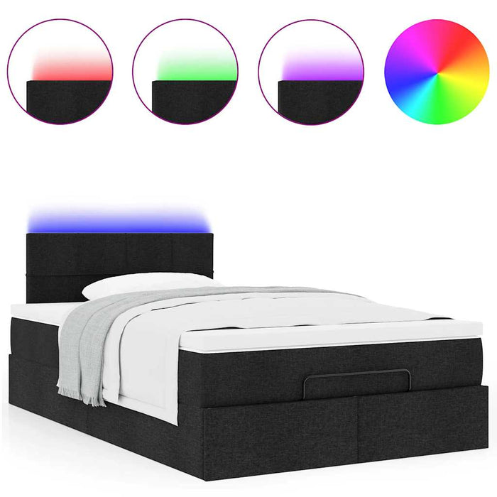 Pouf Letto con Materasso e LED Nero 120x190 cm in Tessuto