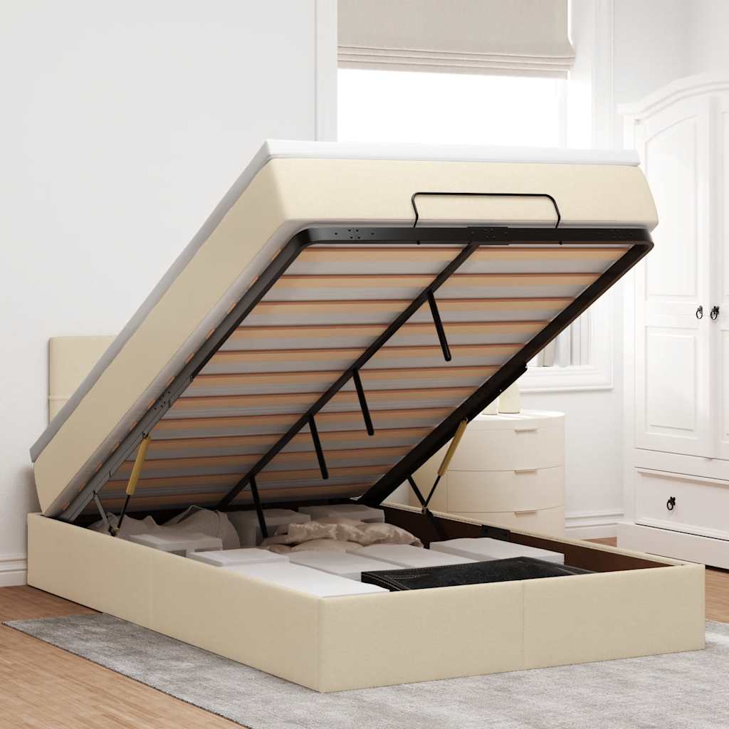 vidaXL Pouf Letto con Materasso e LED Crema 120x190cm in Tessuto