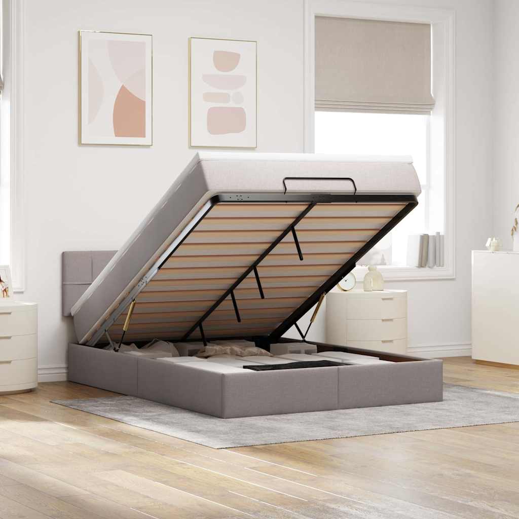 vidaXL Pouf Letto con Materasso e LED Tortora 140x190 cm in Tessuto