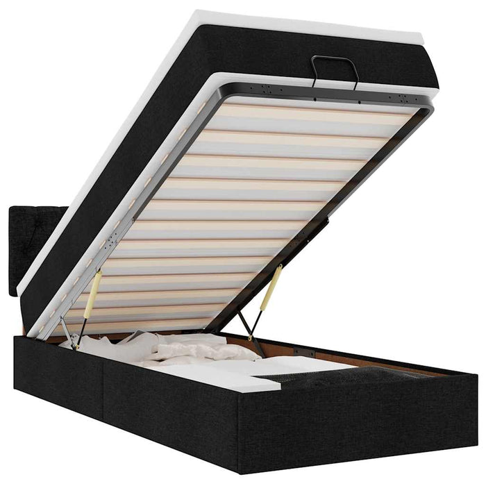 Pouf Letto con Materasso e LED Nero 80x200cm in Tessuto