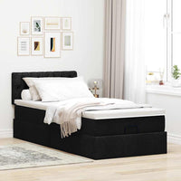 Pouf Letto con Materasso e LED Nero 80x200cm in Tessuto