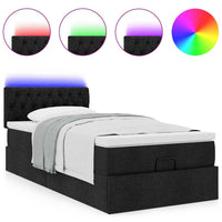 Pouf Letto con Materasso e LED Nero 80x200cm in Tessuto