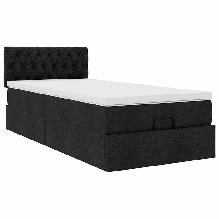 Pouf Letto con Materasso e LED Nero 80x200cm in Tessuto