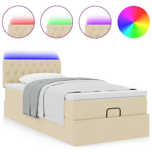 vidaXL Pouf Letto con Materasso e LED Crema 90x200 cm in Tessuto