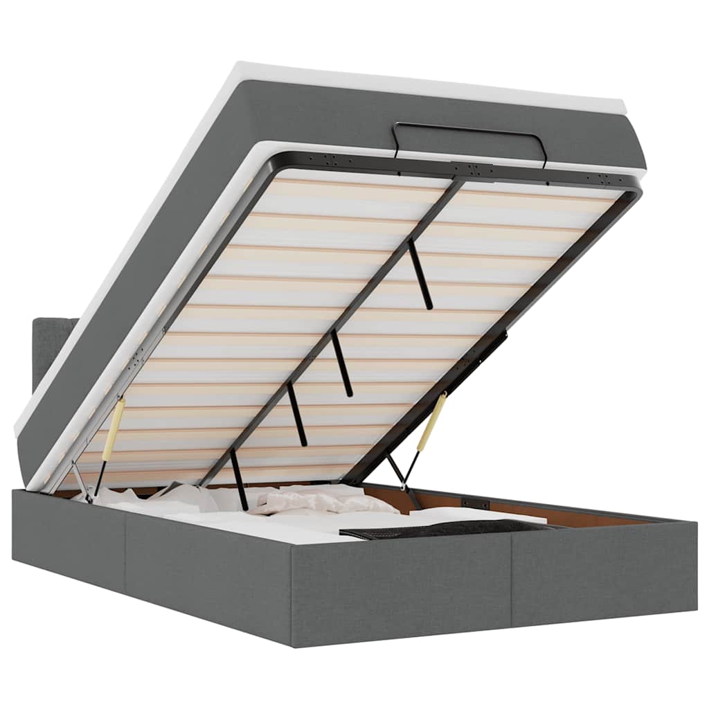 Pouf Letto con Materasso e LED Grigio Scuro 120x190 cm Tessuto