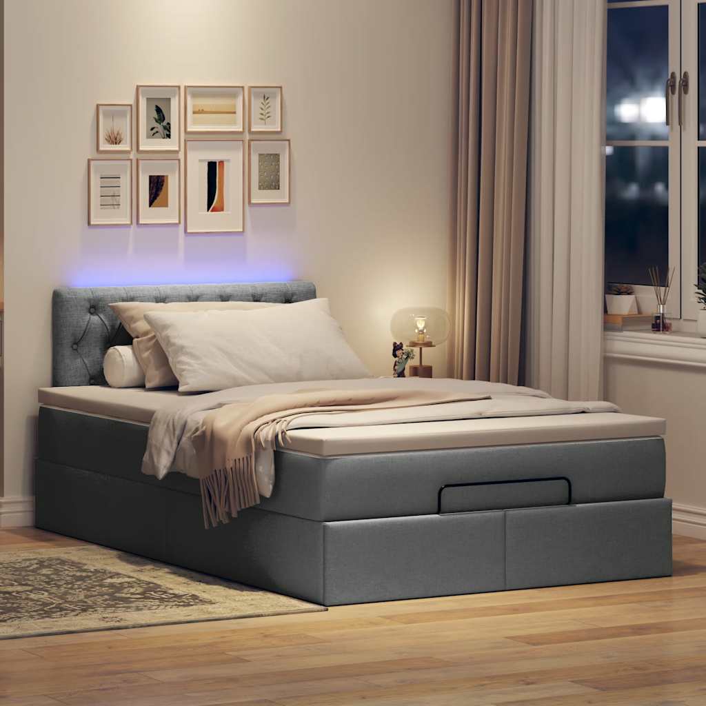 Pouf Letto con Materasso e LED Grigio Scuro 120x190 cm Tessuto