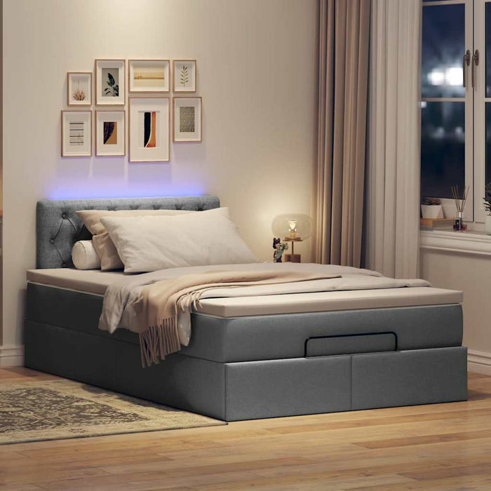 Pouf Letto con Materasso e LED Grigio Scuro 120x190 cm Tessuto 3312375