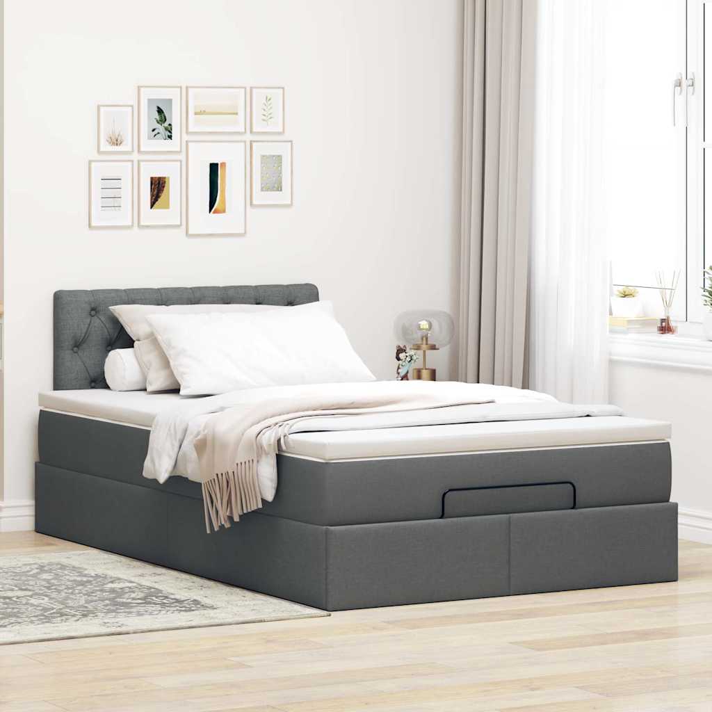Pouf Letto con Materasso e LED Grigio Scuro 120x190 cm Tessuto 3312375