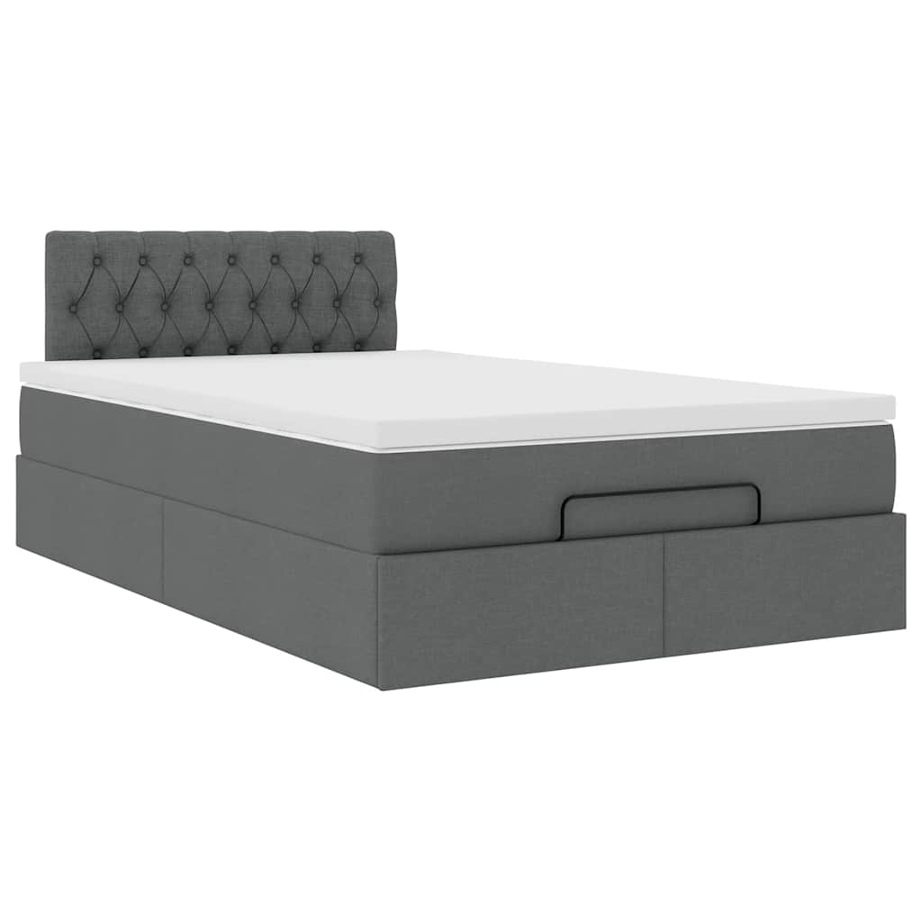 Pouf Letto con Materasso e LED Grigio Scuro 120x190 cm Tessuto 3312375