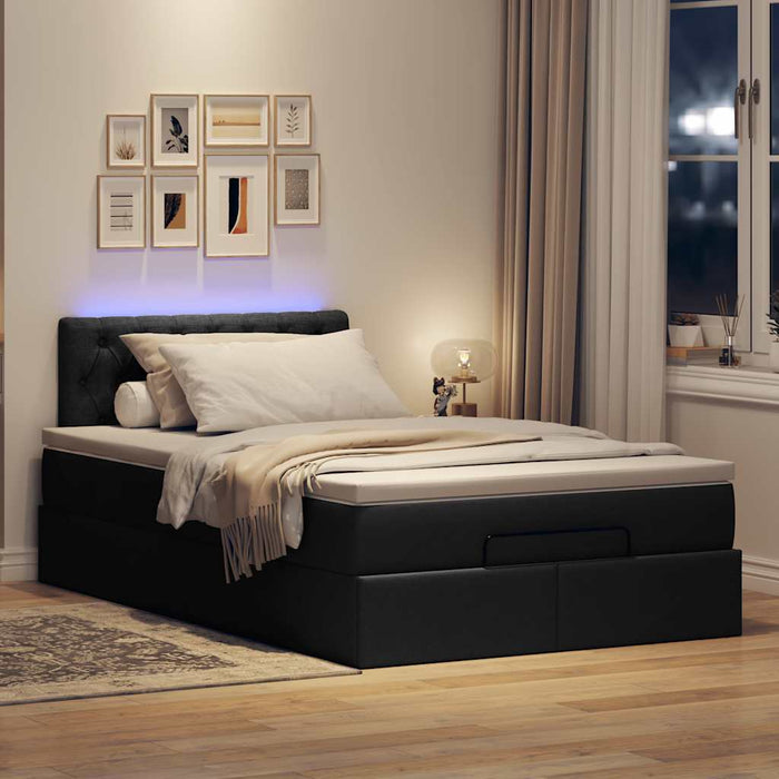 Pouf Letto con Materasso e LED Nero 120x190 cm in Tessuto 3312376