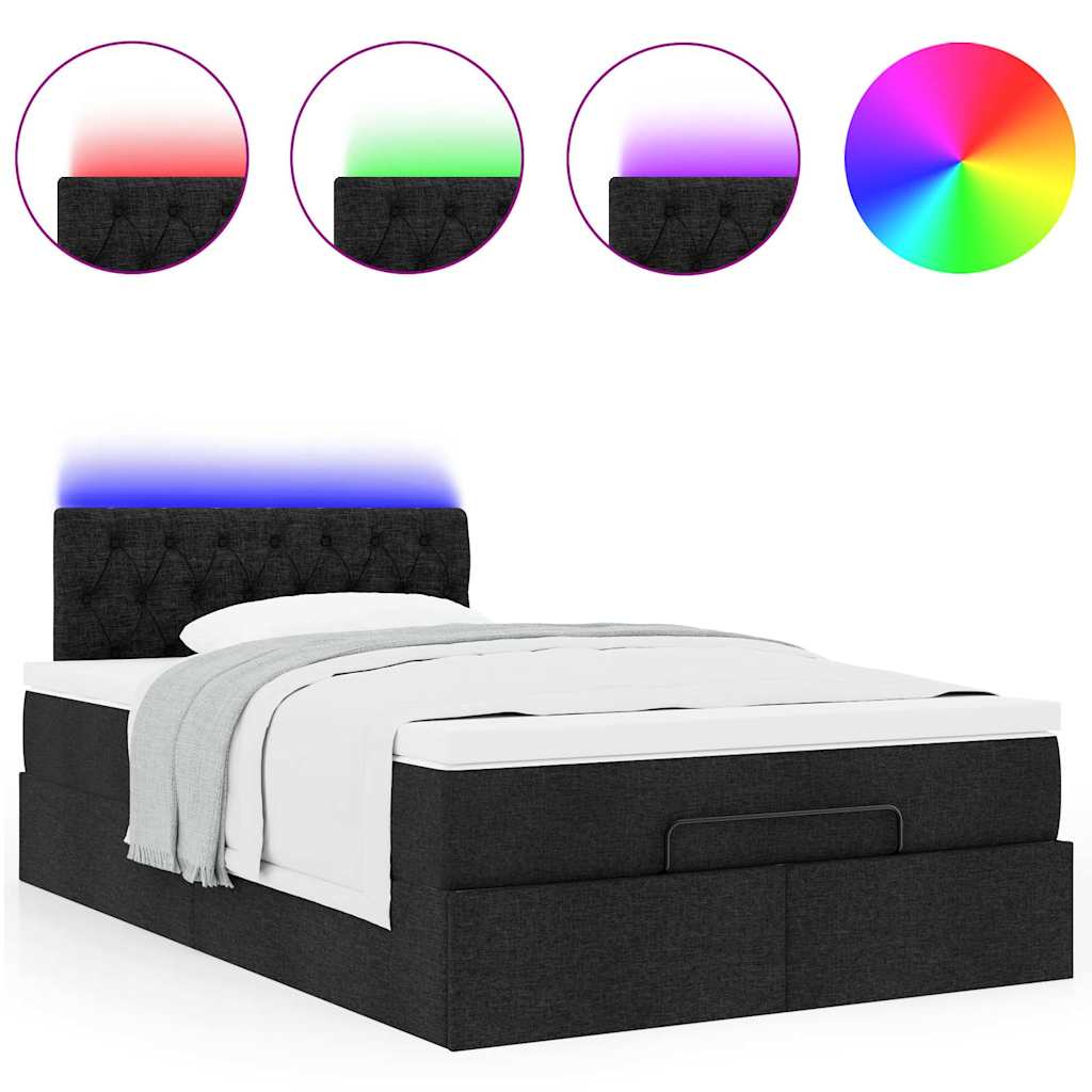 Pouf Letto con Materasso e LED Nero 120x190 cm in Tessuto