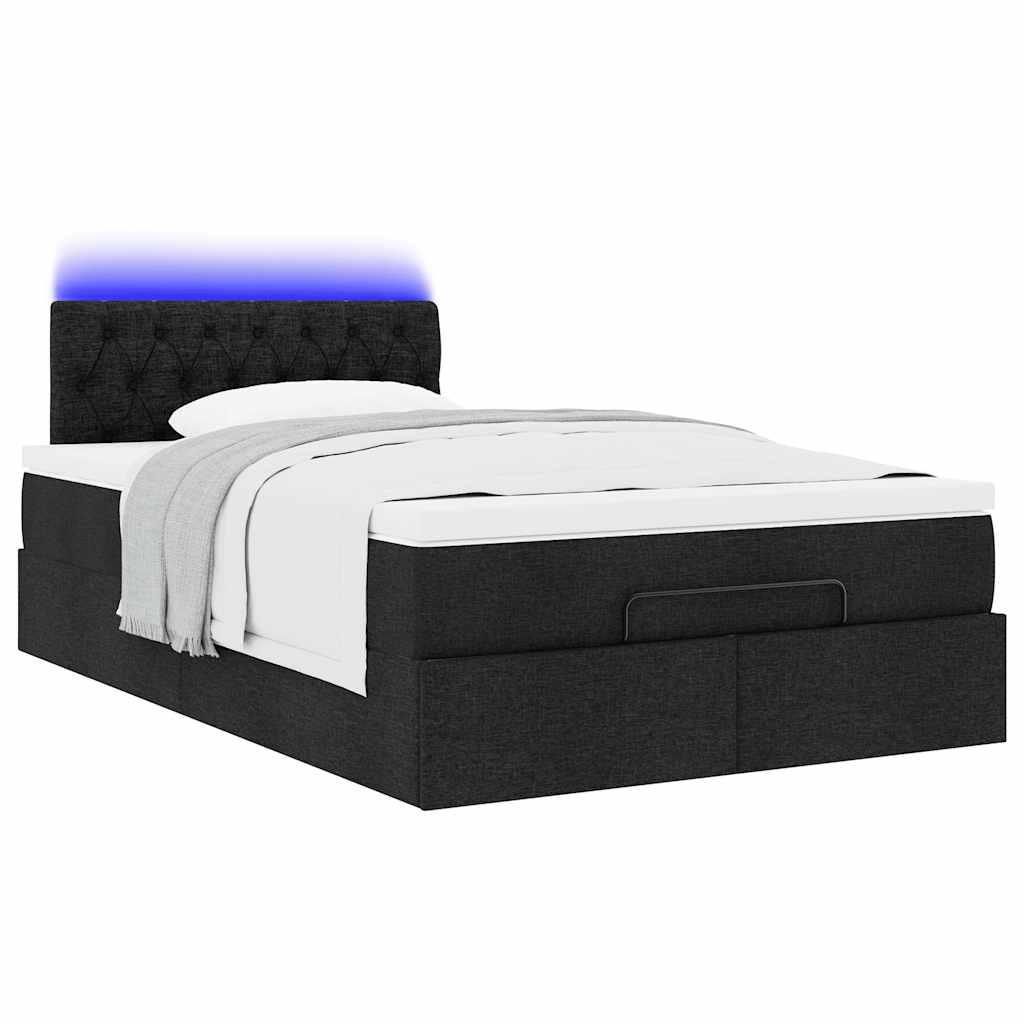 Pouf Letto con Materasso e LED Nero 120x190 cm in Tessuto