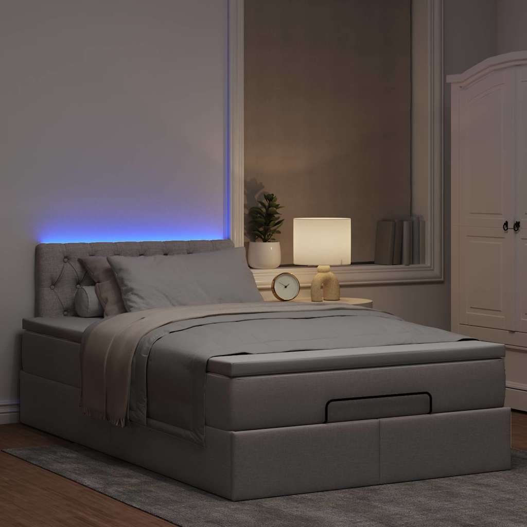 vidaXL Pouf Letto con Materasso e LED Tortora 120x190cm in Tessuto
