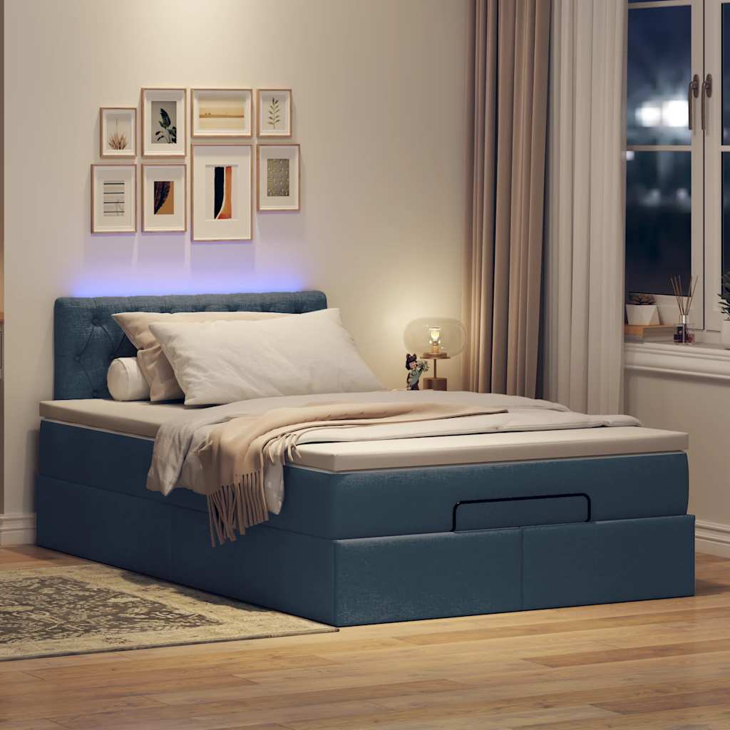 Pouf Letto con Materasso e LED Blu 120x190cm in Tessuto 3312380