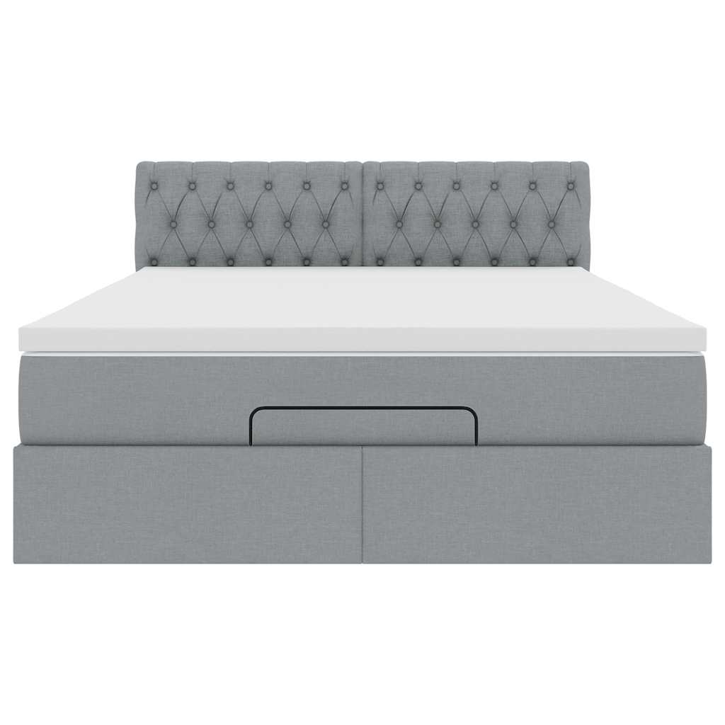 Pouf Letto con Materasso e LED Grigio Chiaro 140x190 cm