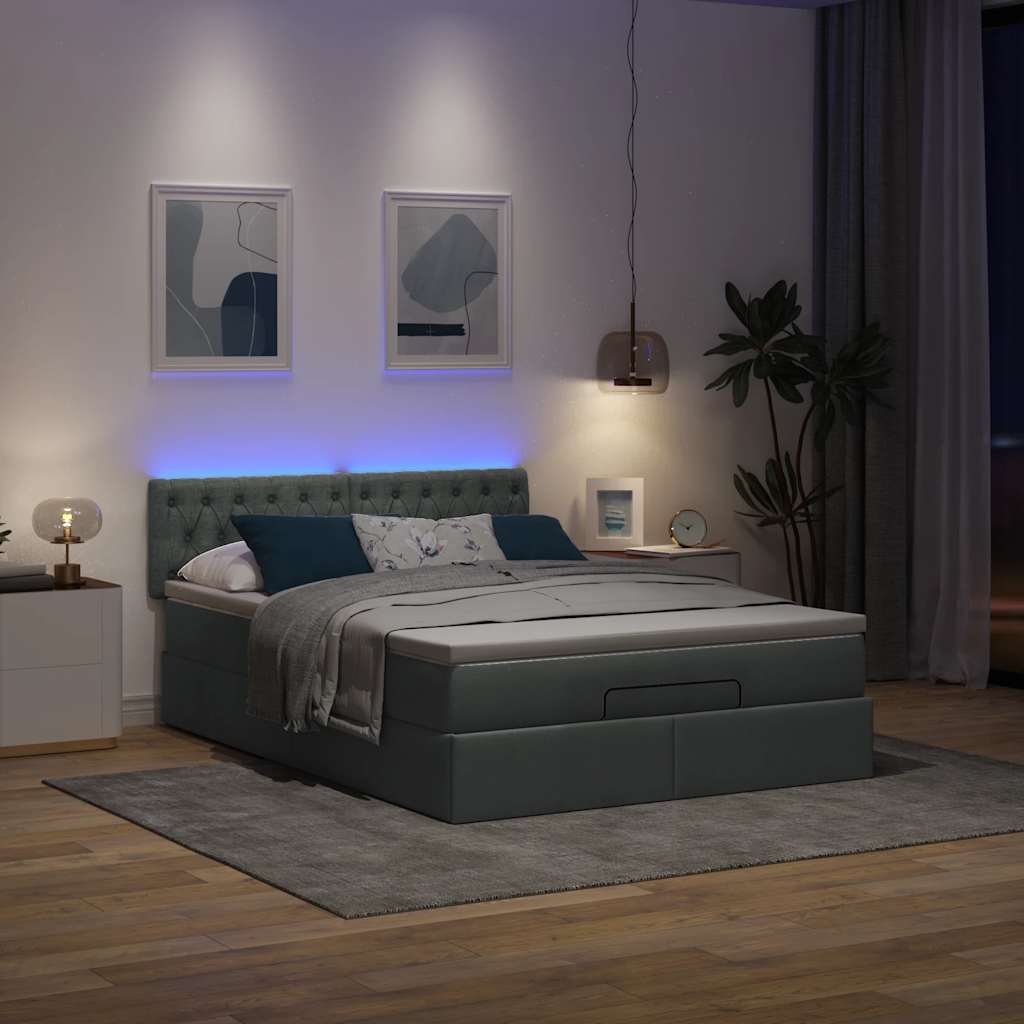 Pouf Letto con Materasso e LED Grigio Scuro 140x190 cm 3312389