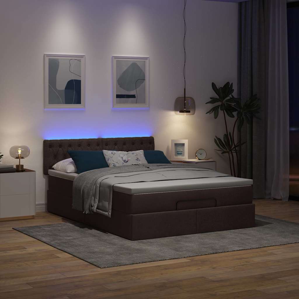 vidaXL Pouf Letto con Materasso e LED Marrone Scuro 140x190 cm