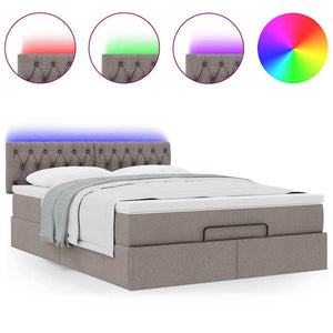 Pouf Letto con Materasso e LED Tortora 140x200 cm in Tessuto 3312399