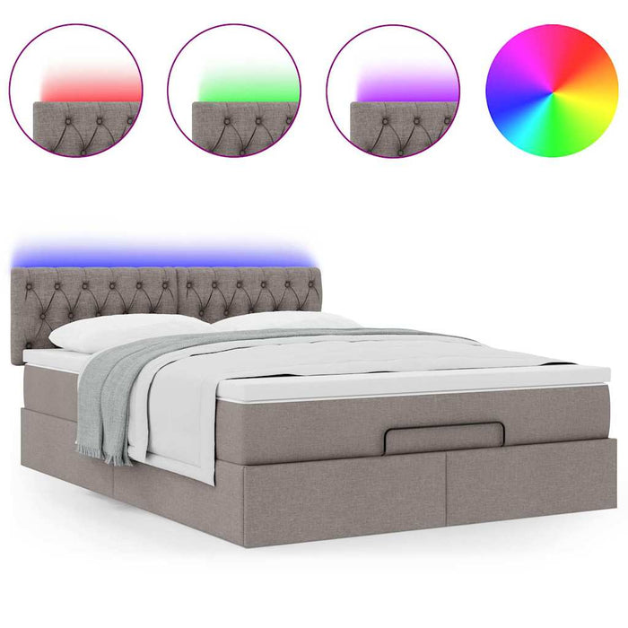 Pouf Letto con Materasso e LED Tortora 140x200 cm in Tessuto 3312399