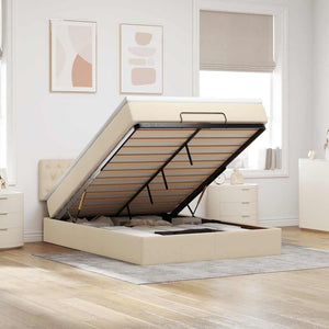 vidaXL Pouf Letto con Materasso e LED Crema 140x200 cm in Tessuto