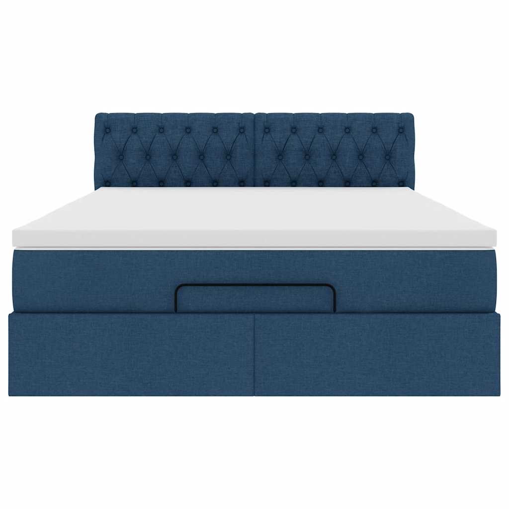 Struttura Letto Pouf con Materasso Blu 140x200cm in Tessuto 3312401