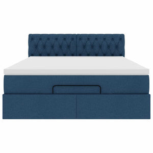 vidaXL Struttura Letto Pouf con Materasso Blu 140x200cm in Tessuto