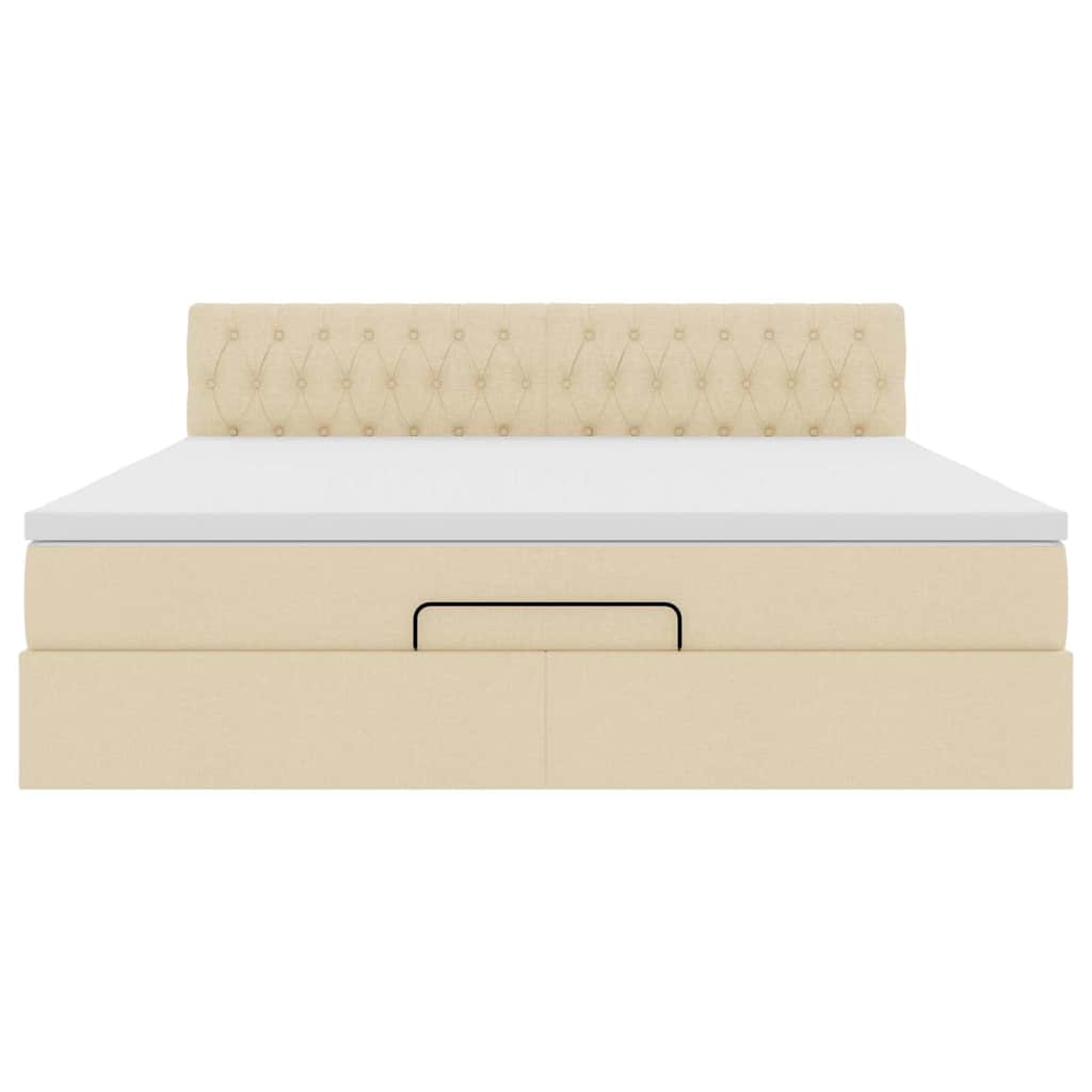 Struttura Letto Pouf con Materasso Crema 160x200 cm in Tessuto